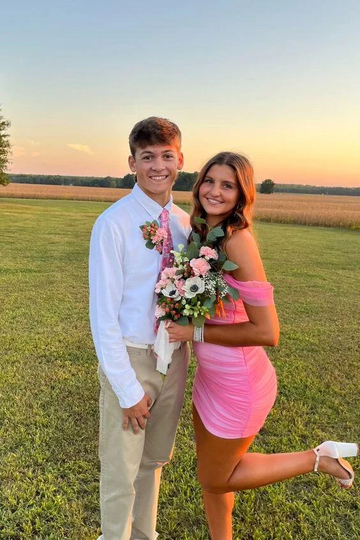 Cute Pink Off Shoulder Sheath Homecoming Dress Short Party Dress HZ1023